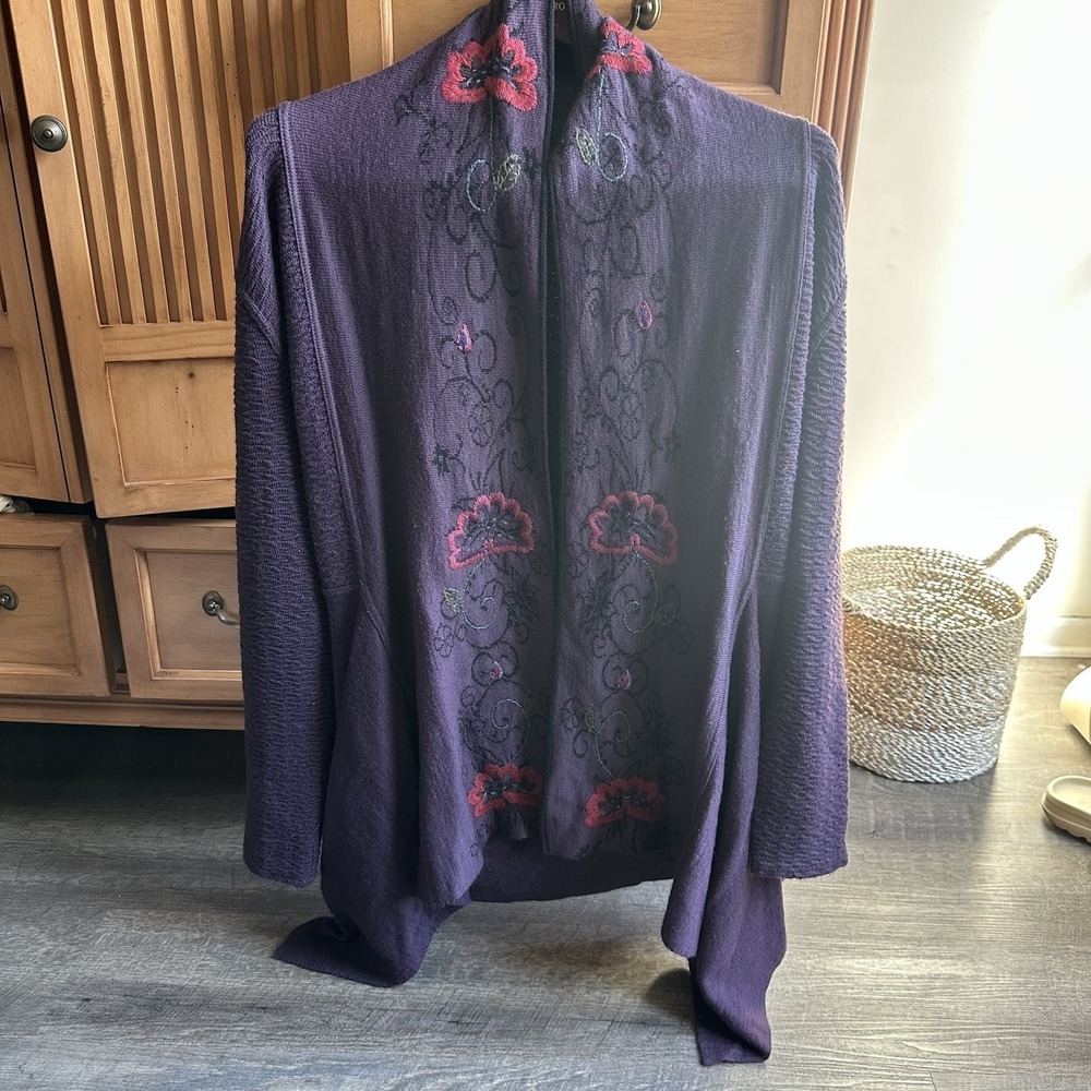 Peruvian Link Alpaca Collection Purple‎ Embroidered Crewel Cardigan Sweater XL